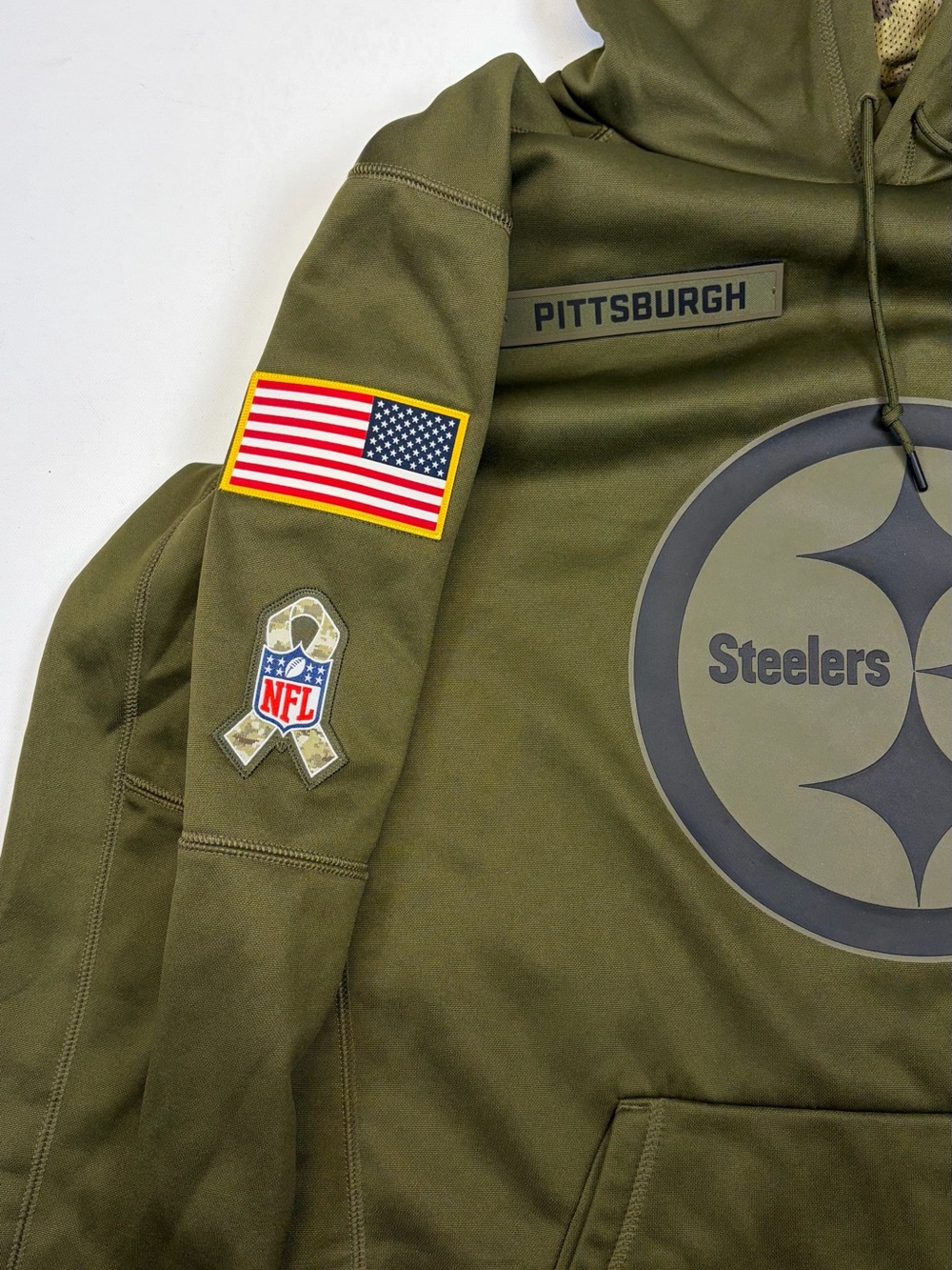 NIKE PITTSBURGH STEELERS SALUTE TO SERVICE OLIVE CAMO HOODIE MENS SIZE LARGE - Picture 6 of 7